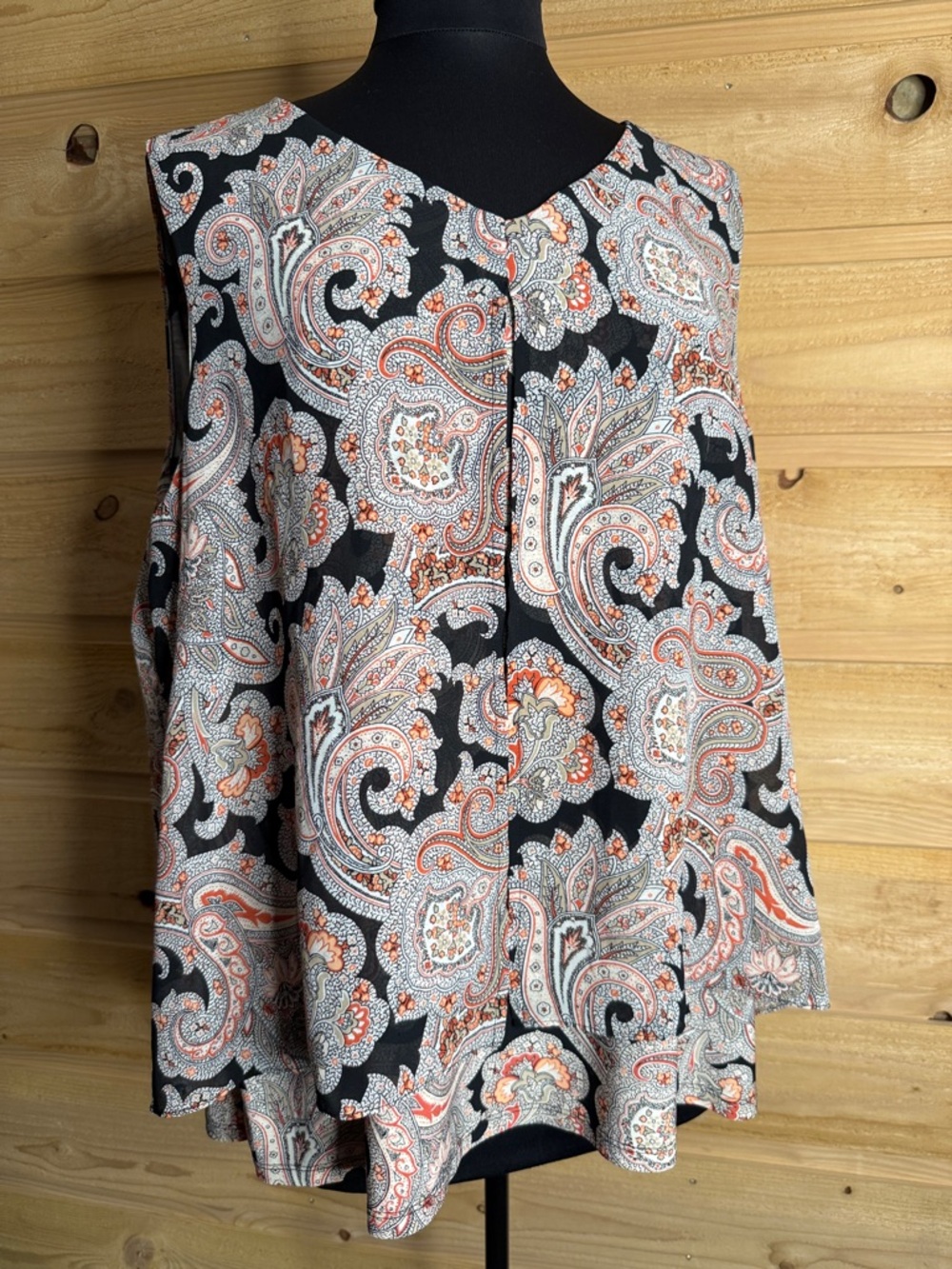 Sleeveless Paisley Swing Top in Black and Orange
